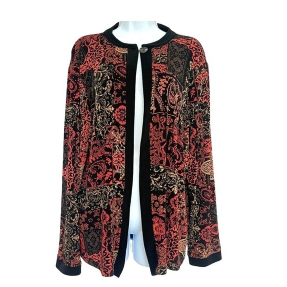 Coldwater Creek Cardigan Jacket Womens‎ Size L Paisley Stretch Knit Open Front